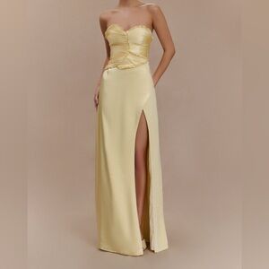Meshki Strapless Cream Dress with High Slit